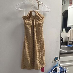 SHEIN Strapless Textured Beige Dress